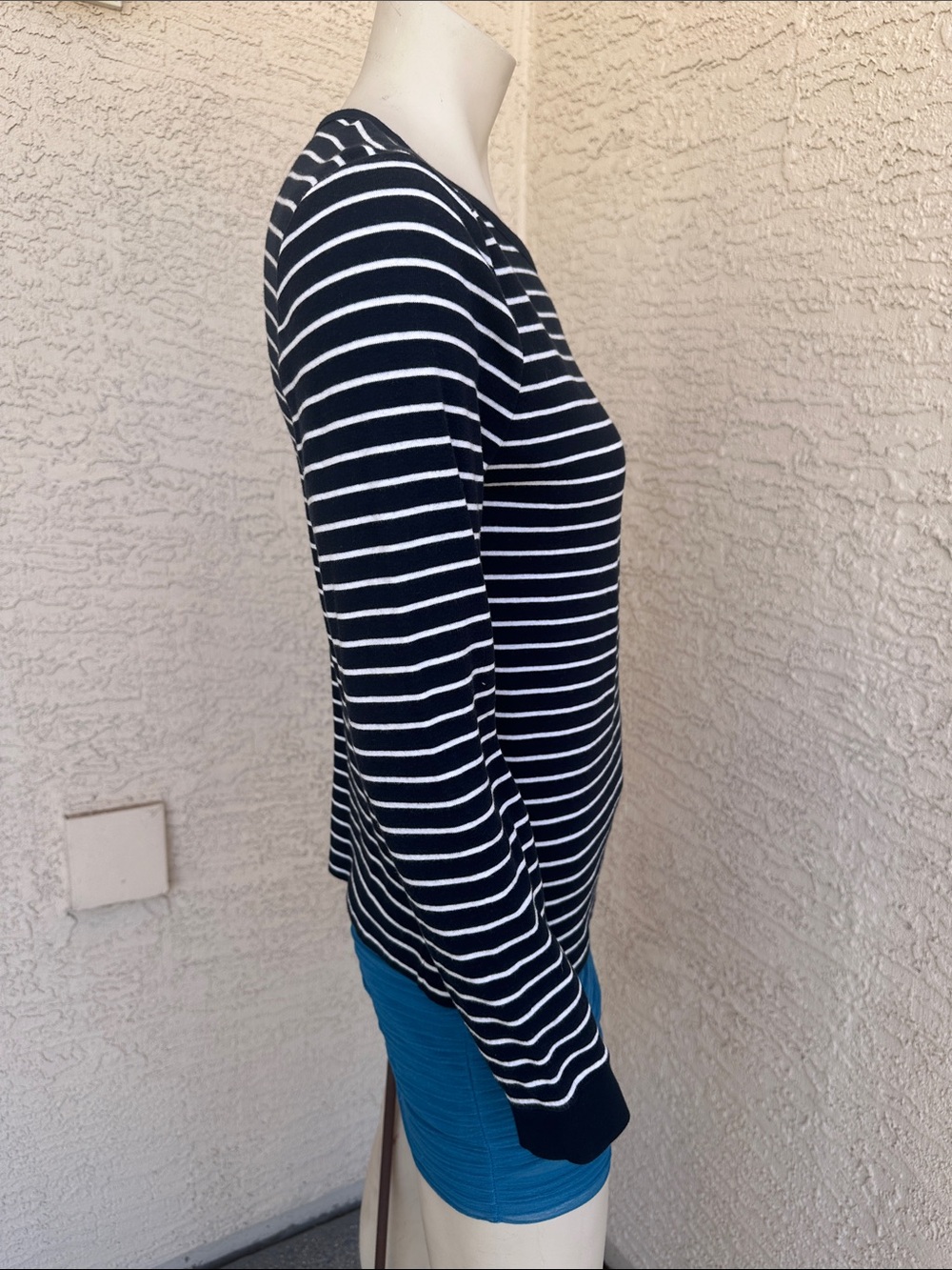 Navy & White Striped Long-Sleeve Top with Shoulder Buttons - Picture 5 of 9